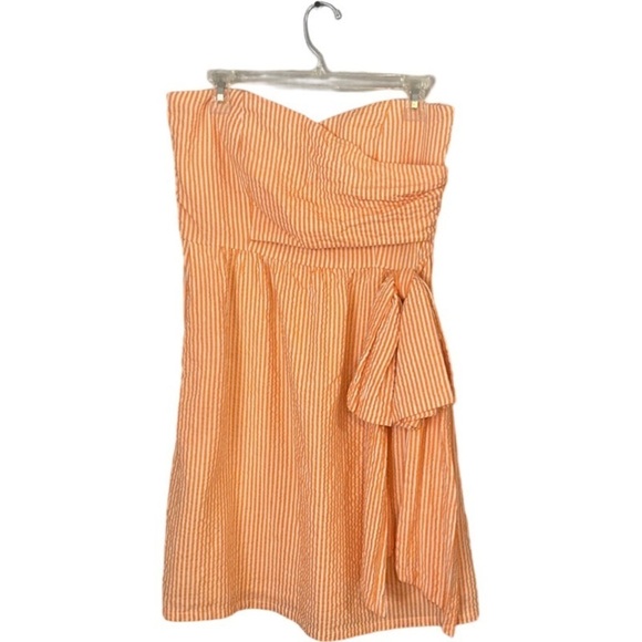 Judith March Orange Seersucker Striped Bow Dress size large - Picture 2 of 7